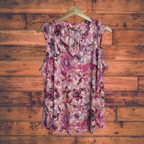 5 for $25🔥Amana Floral Pink Sleeveless Blouse 2X - Picture 1 of 5